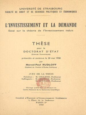 cover image of L'investissement et la demande